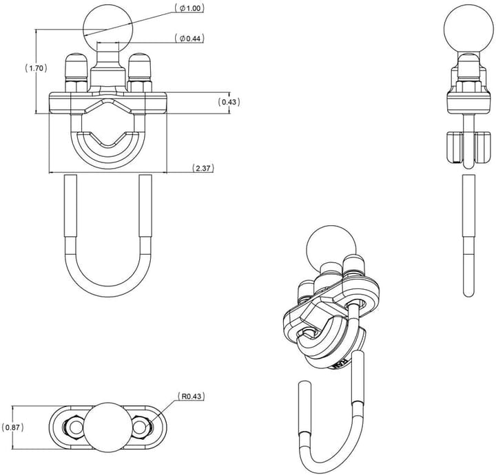RAM Mounts Ram Handlebar U-Bolt Base For Rails U-Bolt Feste For Rør 12,7-25,4mm RAM Mounts RAM Mounts Ram Handlebar U-Bolt Base For Rails U-Bolt Feste For Rør 12,7-25,4mm RAM Mounts