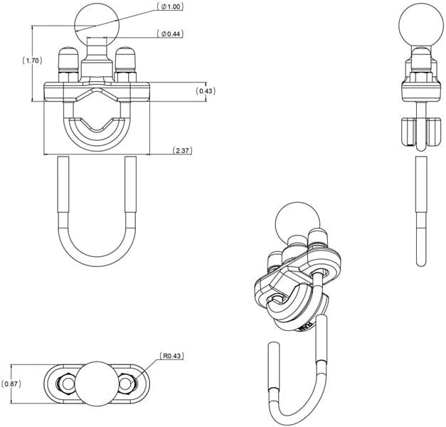 RAM Mounts Ram Handlebar U-Bolt Base For Rails U-Boltfeste For Rør 12,7-31,7mm B Kule RAM Mounts RAM Mounts Ram Handlebar U-Bolt Base For Rails U-Boltfeste For Rør 12,7-31,7mm B Kule RAM Mounts