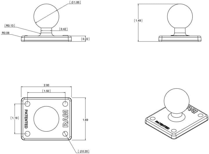 RAM Mounts Ram Ball Adapter W/Amps Plate B Size Amps Adapterplate Med B Kule RAM Mounts RAM Mounts Ram Ball Adapter W/Amps Plate B Size Amps Adapterplate Med B Kule RAM Mounts