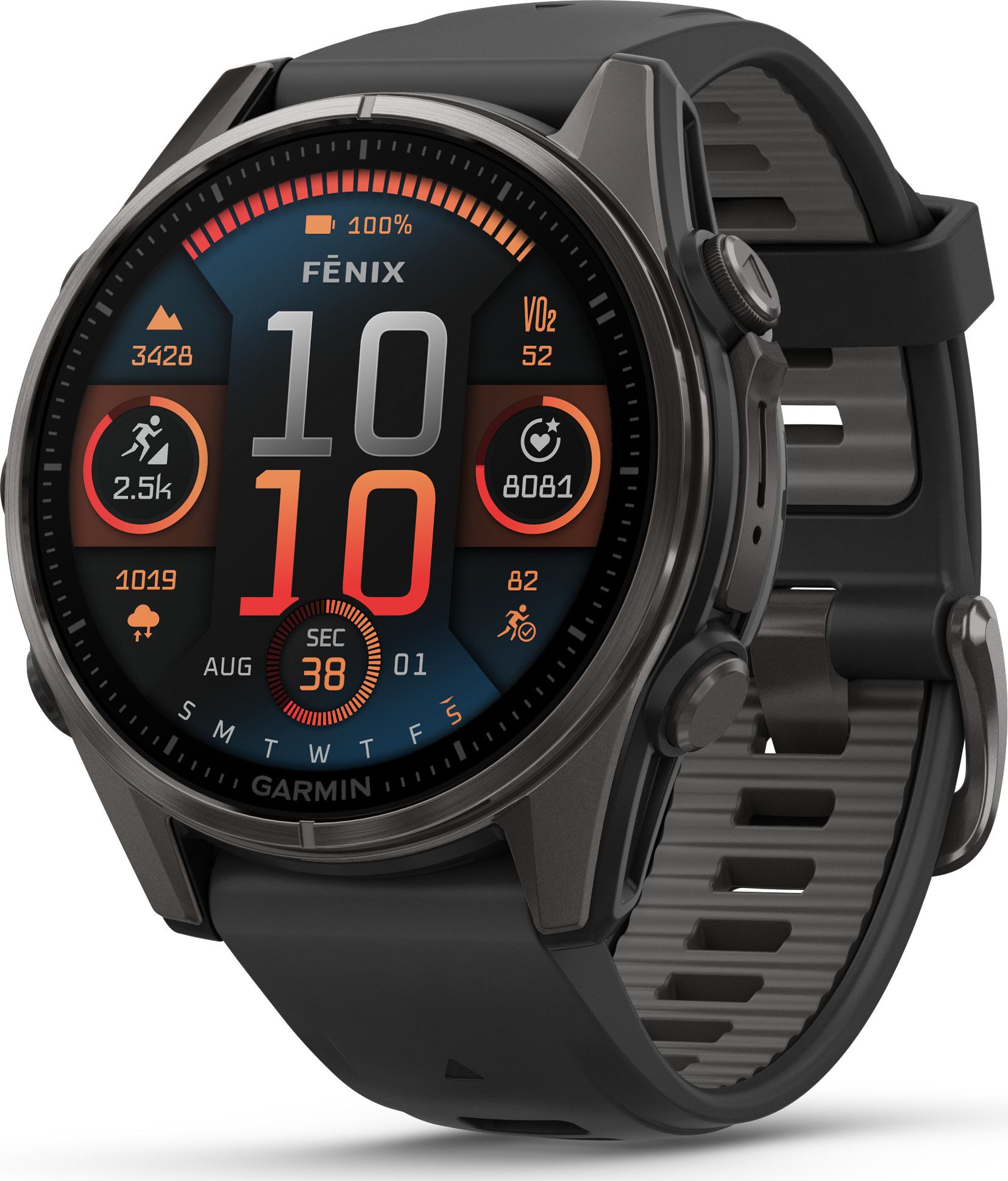 Fenix 8 Amoled 43mm, Sapphire Carbon Gray DLC Titanium - Black/Pebble Grey Silicone Strap