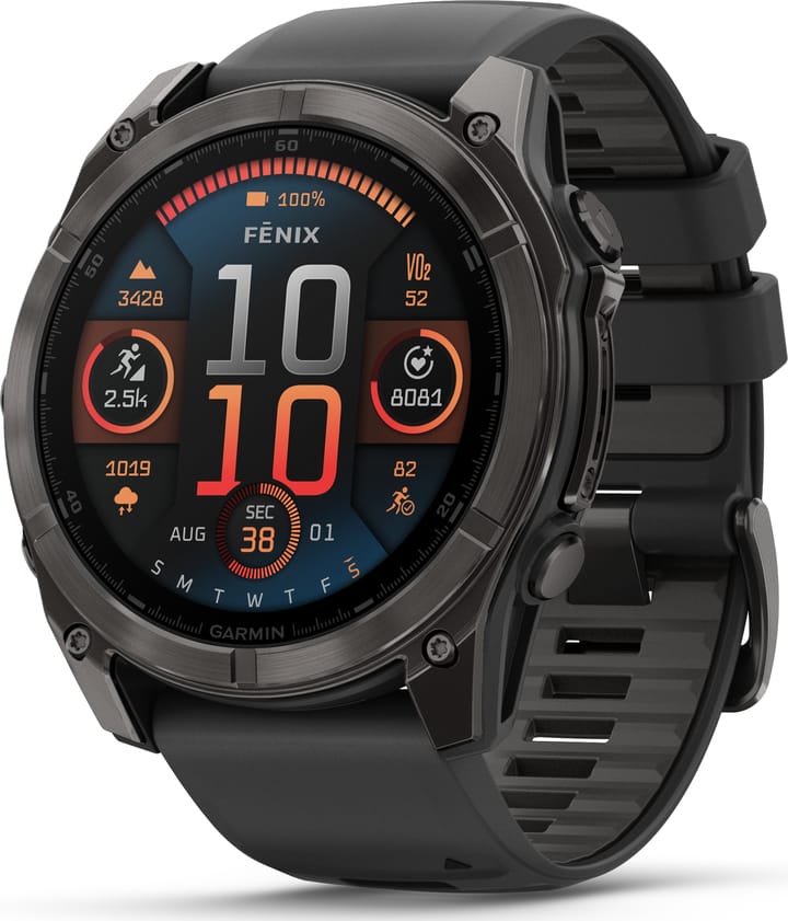 Garmin Fenix 8 Amoled 51mm, Sapphire Carbon Gray DLC Titanium - Black/Pebble Grey Silicone Strap Garmin