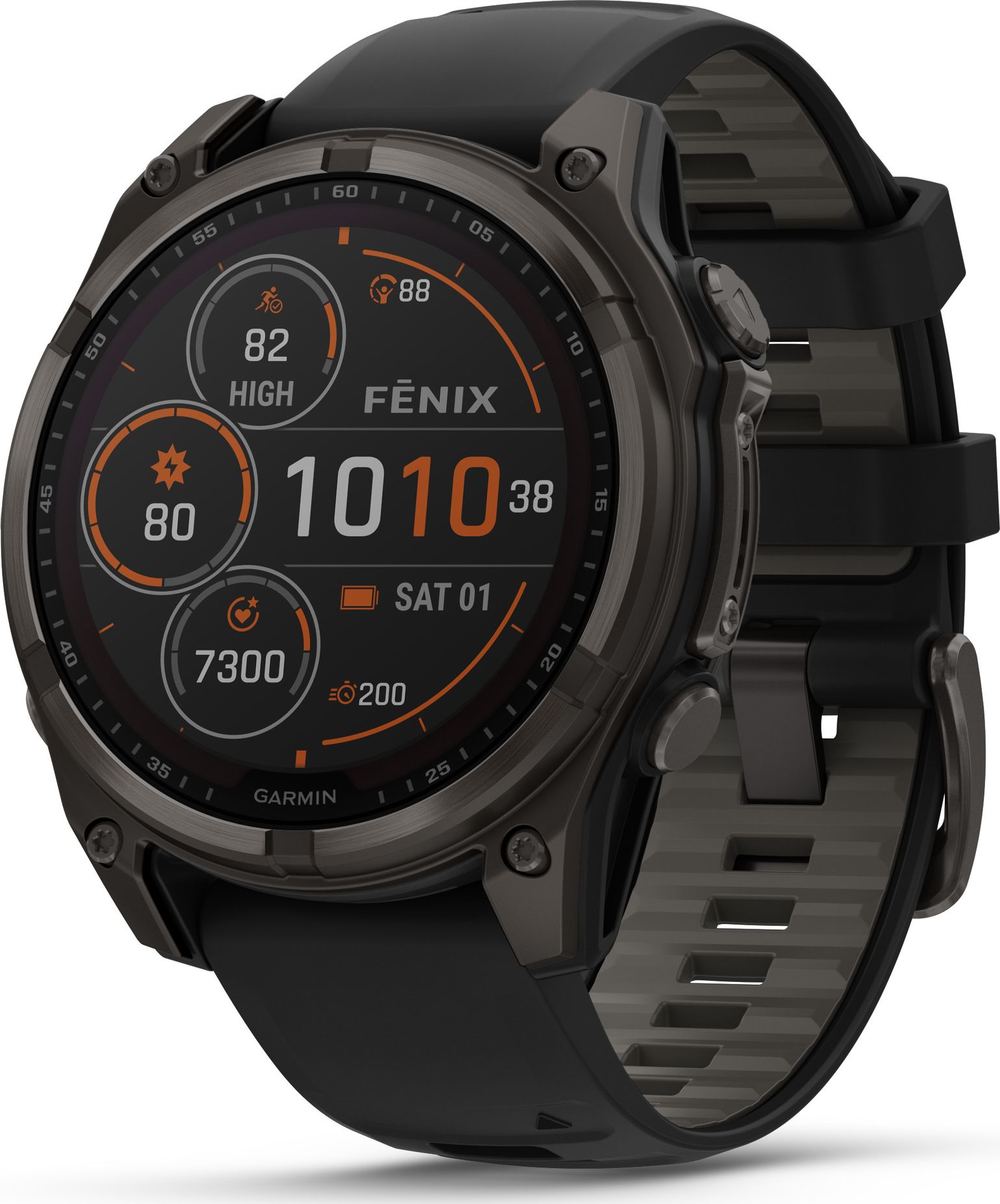 Garmin Fenix 8 Solar 47mm, Sapphire Solar Carbon Gray DLC Titanium - Black/Pebble Grey Silicone Strap