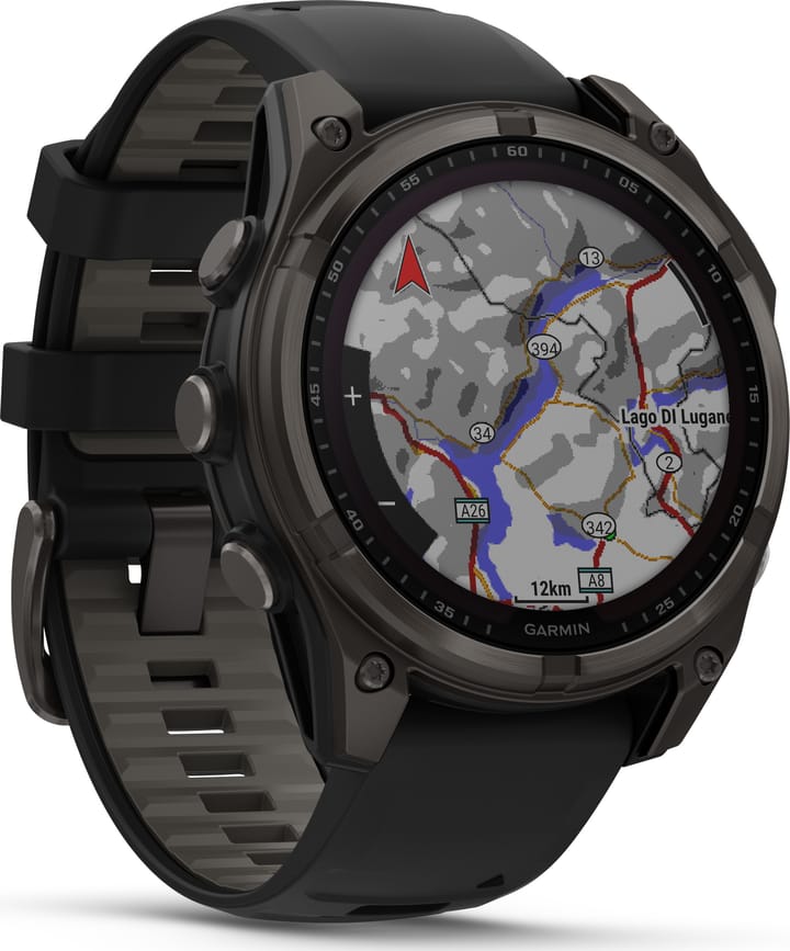 Garmin Fenix 8 Solar 47mm, Sapphire Solar Carbon Gray DLC Titanium - Black/Pebble Grey Silicone Strap Garmin