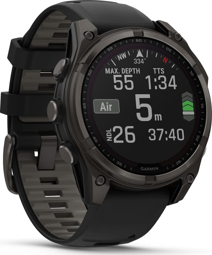 Garmin Fenix 8 Solar 47mm, Sapphire Solar Carbon Gray DLC Titanium - Black/Pebble Grey Silicone Strap Garmin