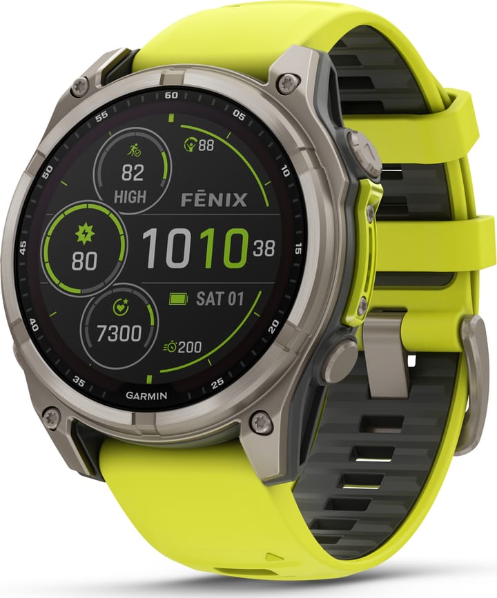 Garmin Fenix 8 Solar 47mm, Sapphire Solar Titanium - Amp Yellow/Graphite Silicone Strap Garmin