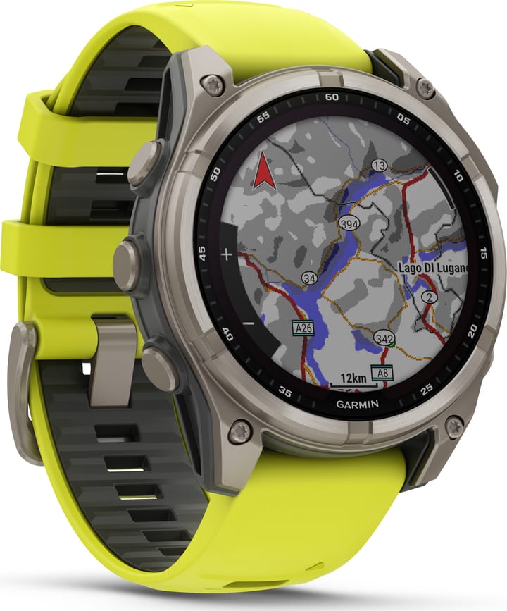 Garmin Fenix 8 Solar 47mm, Sapphire Solar Titanium - Amp Yellow/Graphite Silicone Strap Garmin