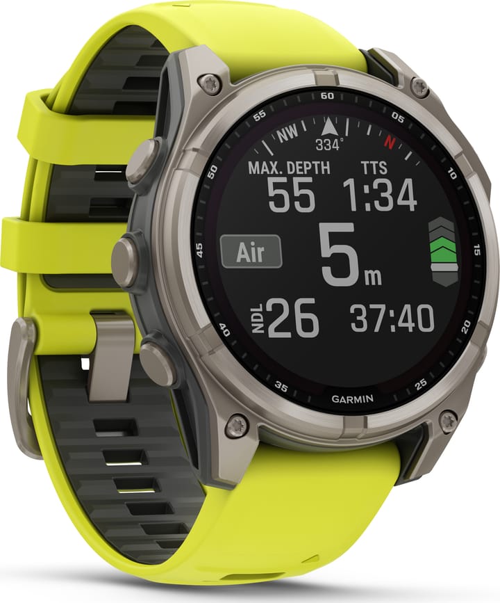 Garmin Fenix 8 Solar 47mm, Sapphire Solar Titanium - Amp Yellow/Graphite Silicone Strap Garmin