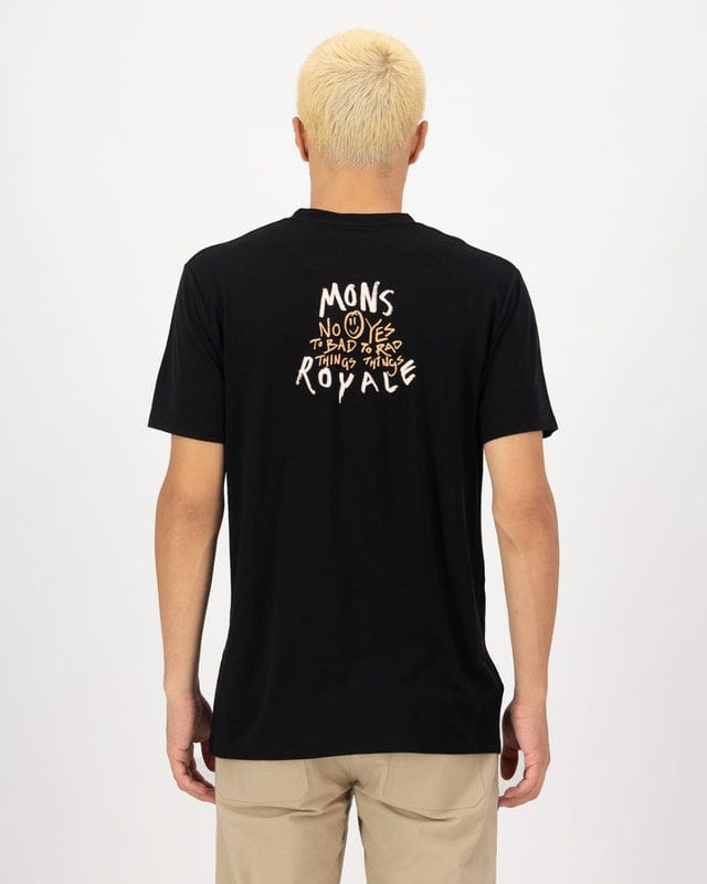 Mons Royale Men's Icon Merino Air-Con T-Shirt Black With Small MR Logo Chest Mons Royale