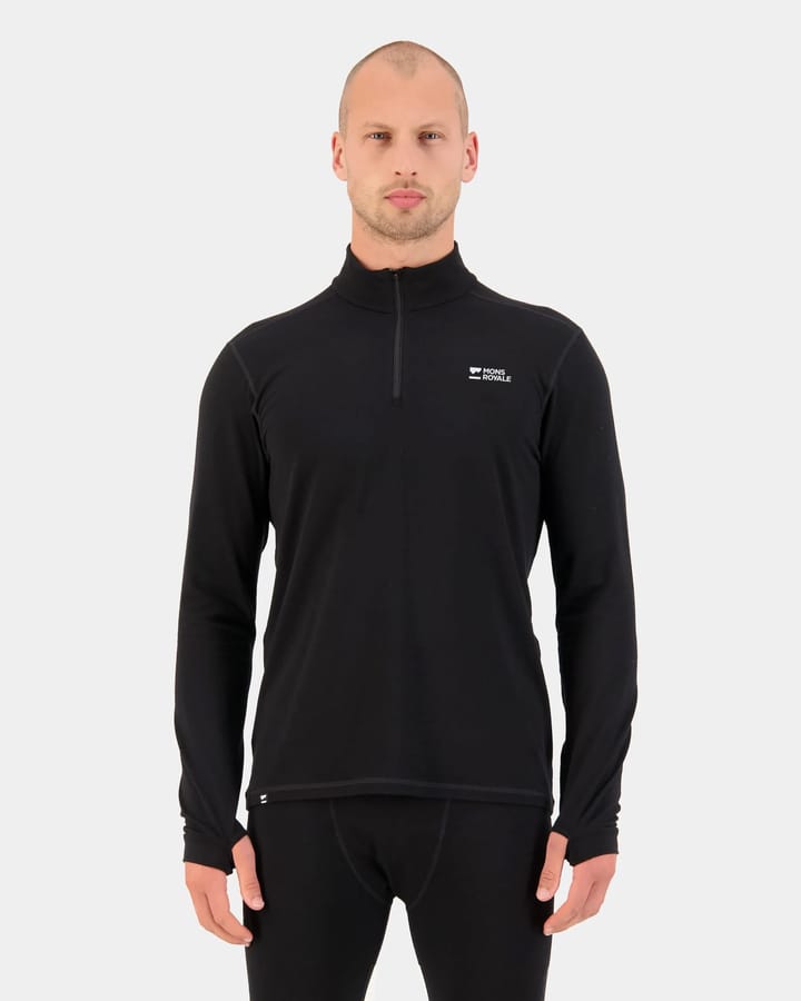 Mons Royale Men's Cascade Merino Base Layer 1/4 Zip Long Sleeve Black Mons Royale