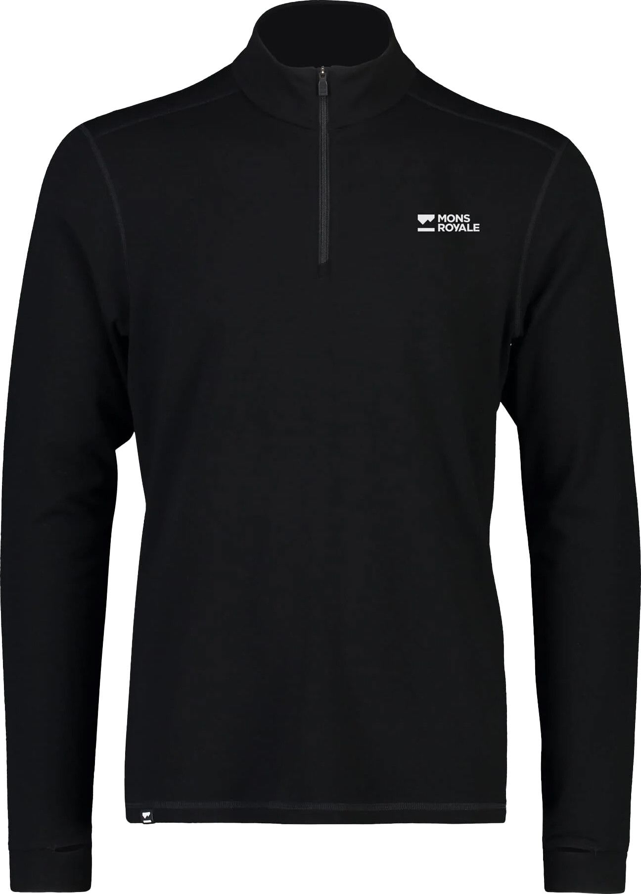 Mons Royale Men's Cascade Merino Base Layer 1/4 Zip Long Sleeve Black