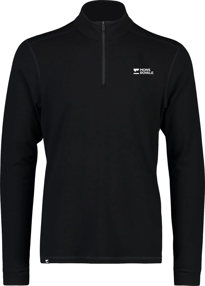 Mons Royale Men's Cascade Merino Base Layer 1/4 Zip Long Sleeve Black Mons Royale