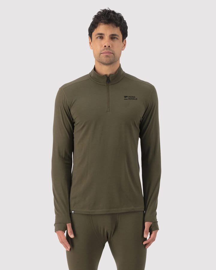 Mons Royale Men's Cascade Merino Base Layer 1/4 Zip Long Sleeve Dark Olive Mons Royale