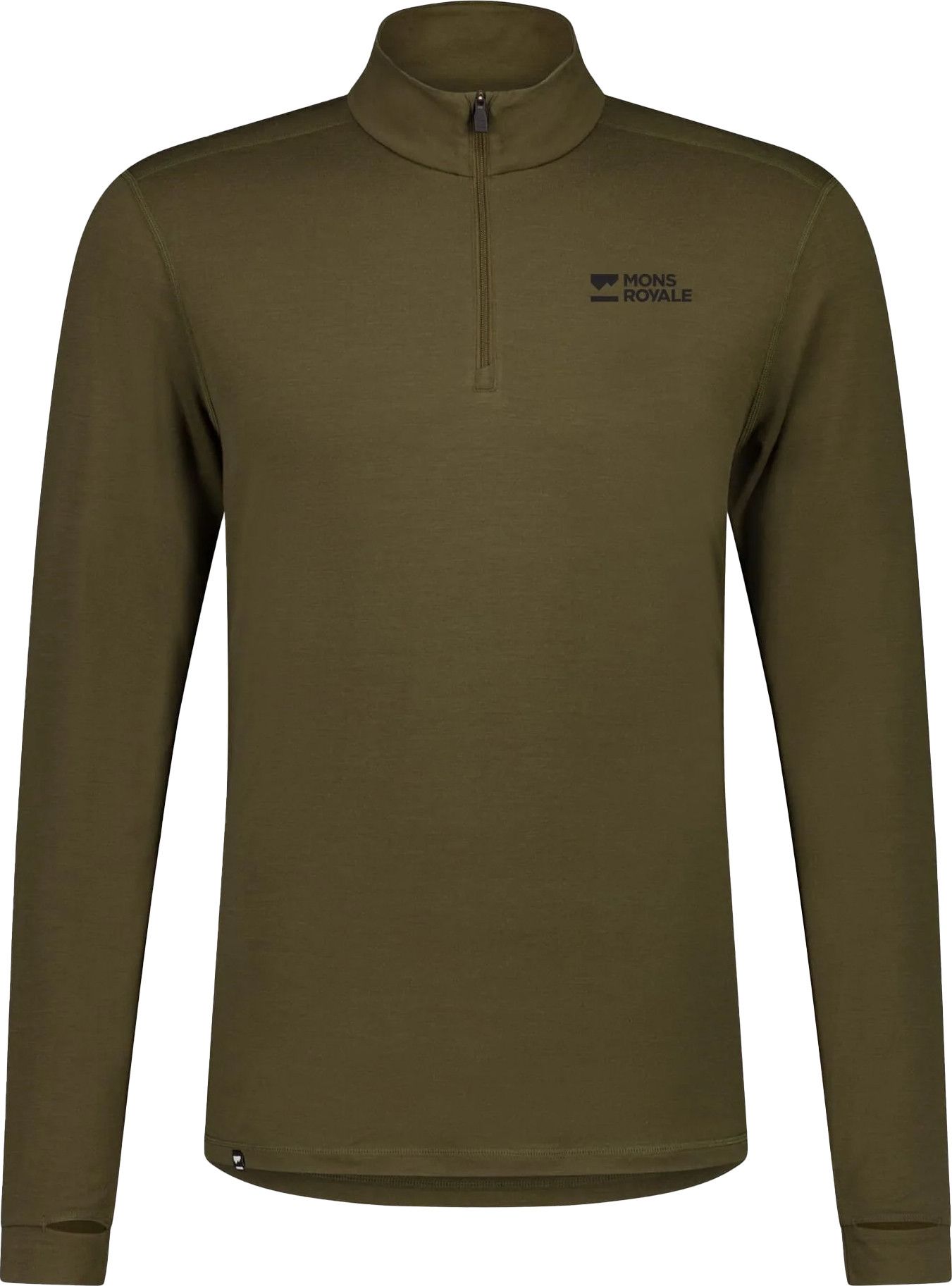 Mons Royale Men's Cascade Merino Base Layer 1/4 Zip Long Sleeve Dark Olive