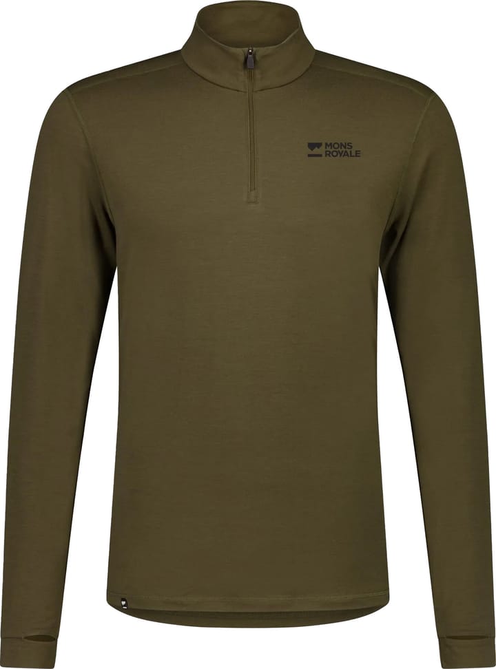 Mons Royale Men's Cascade Merino Base Layer 1/4 Zip Long Sleeve Dark Olive Mons Royale