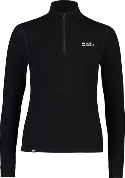 Women's Cascade Merino Base Layer 1/4 Zip Long Sleeve Black Mons Royale