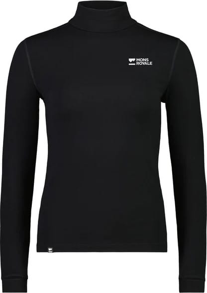 Women's Cascade Merino Base Layer Mock Neck Long Sleeve Black Mons Royale