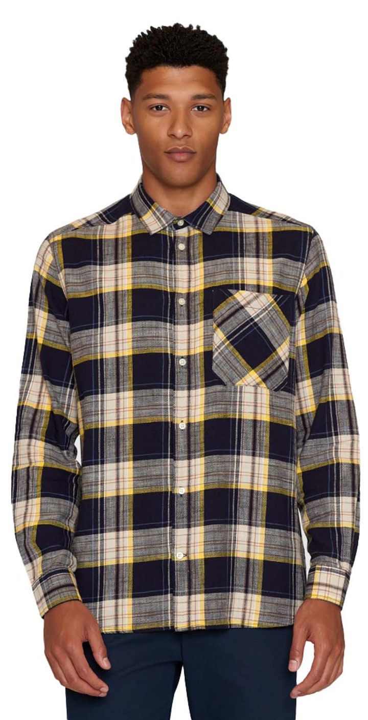 Knowledge Cotton Apparel Men's Loose Checked Shirt Blue Stripe Knowledge Cotton Apparel