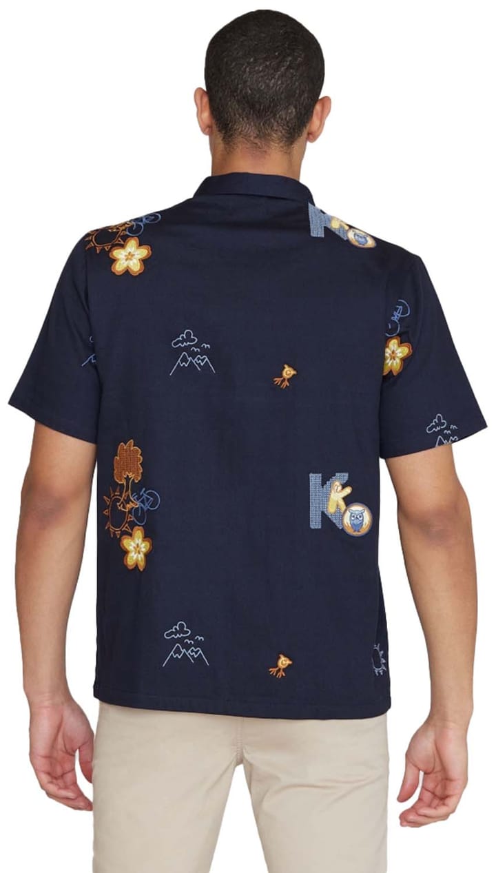 Knowledge Cotton Apparel Box Fit Short Sleeve Shirt With Embroidery Night Sky Knowledge Cotton Apparel