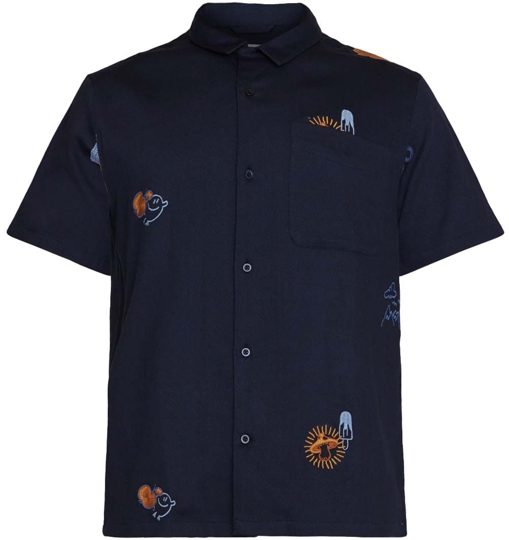 Knowledge Cotton Apparel Men's Box Fit Short Sleeve Shirt With Embroidery Night Sky
