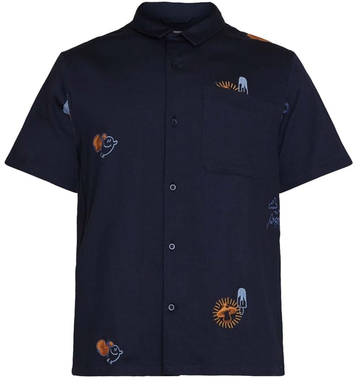 Knowledge Cotton Apparel Box Fit Short Sleeve Shirt With Embroidery Night Sky Knowledge Cotton Apparel