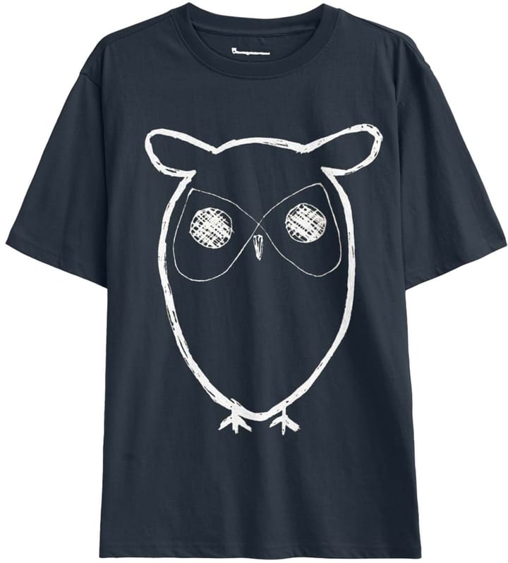 Knowledge Cotton Apparel Regular Big Owl Front Print T-Shirt Total Eclipse Knowledge Cotton Apparel