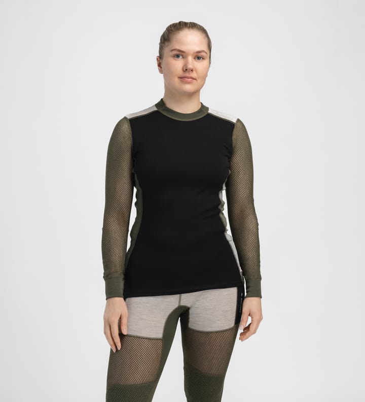 Aclima Women's WoolNet Hybrid Crew Neck Jet Black/Tarmac/Beige Melange Aclima Aclima Women's WoolNet Hybrid Crew Neck Jet Black/Tarmac/Beige Melange Aclima