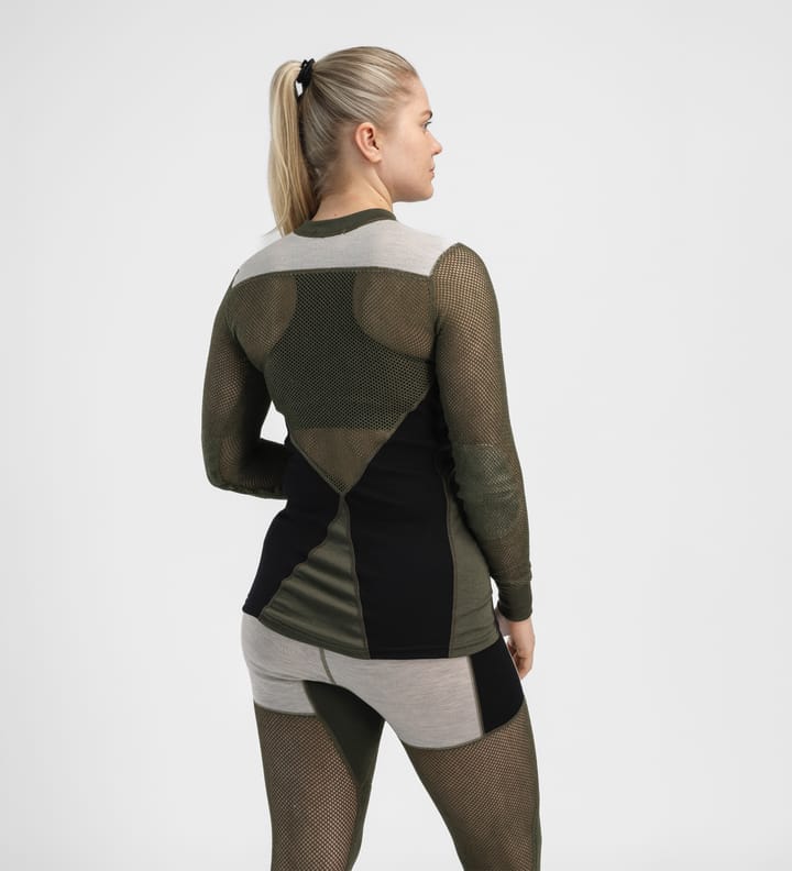Aclima Women's WoolNet Hybrid Crew Neck Jet Black/Tarmac/Beige Melange Aclima Aclima Women's WoolNet Hybrid Crew Neck Jet Black/Tarmac/Beige Melange Aclima