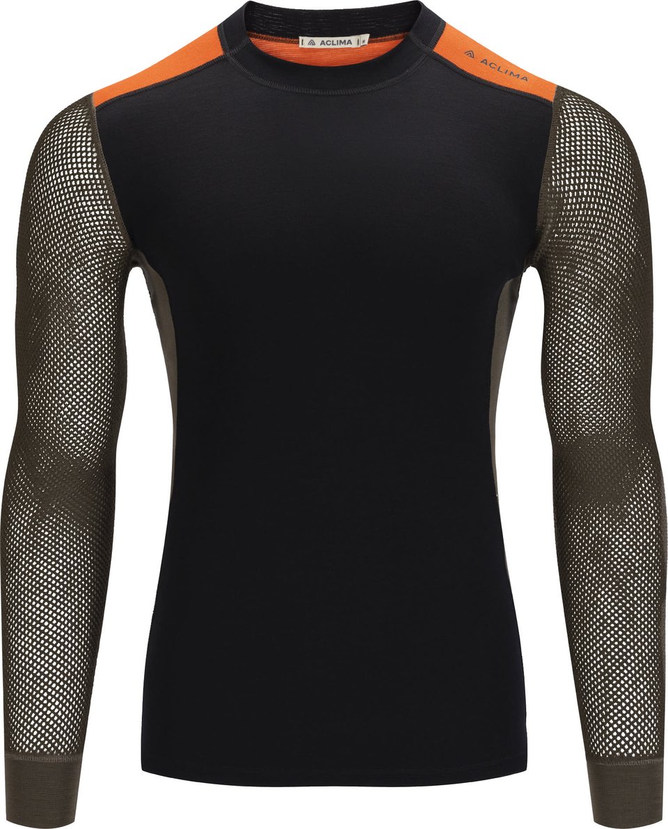 Men's WoolNet Hybrid Crew Neck Jet Black/Poinciana/Olive Nigh