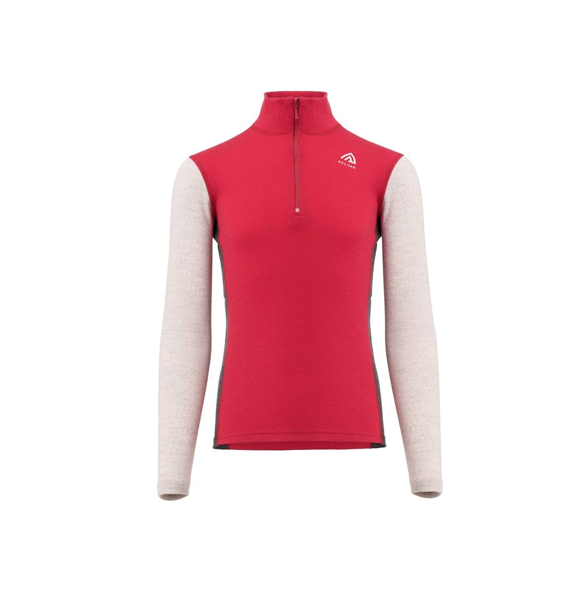 Aclima WarmWool Mock Neck Junior Jester Red / Beige Melange / Marengo