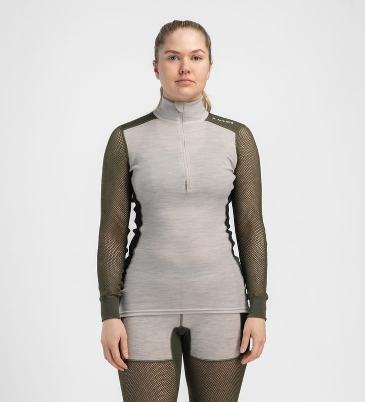 Aclima Women's WoolNet Hybrid Mock Neck Beige Melange/tarmac/jet Black Aclima