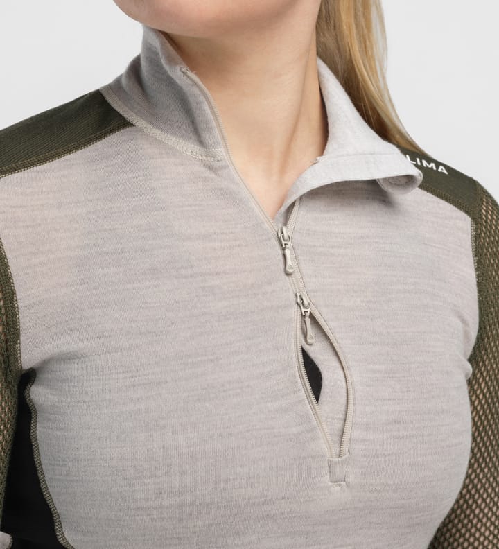 Aclima Women's WoolNet Hybrid Mock Neck Beige Melange/tarmac/jet Black Aclima