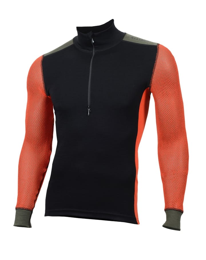 Aclima WoolNet Hiking Mock Neck Shirt Men's Jet Black/Poinciana/Olive Night Aclima Aclima WoolNet Hiking Mock Neck Shirt Men's Jet Black/Poinciana/Olive Night Aclima