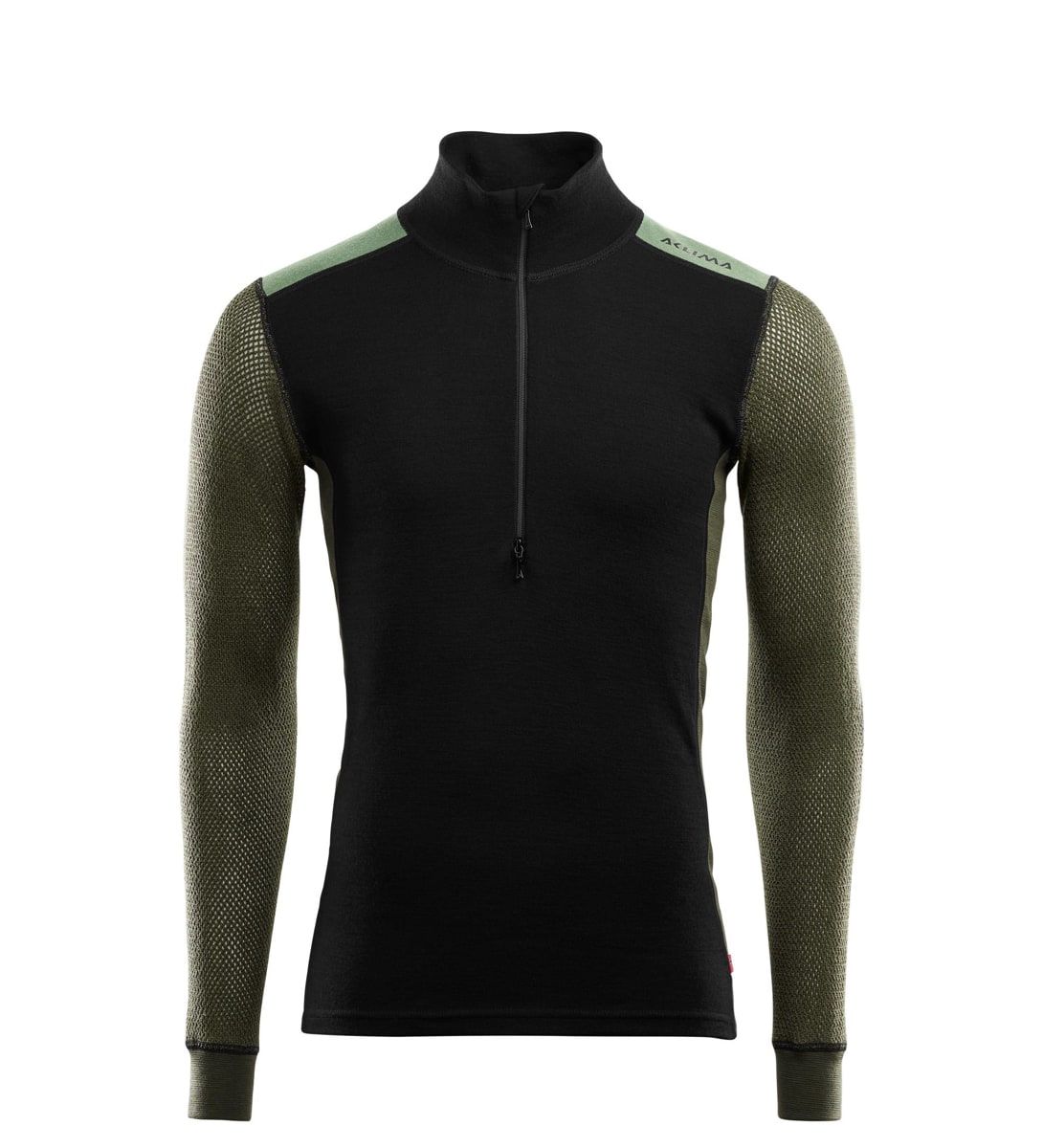 Aclima Woolnet Hybrid Mock Neck Man Jet Black / Olive Night / Dill