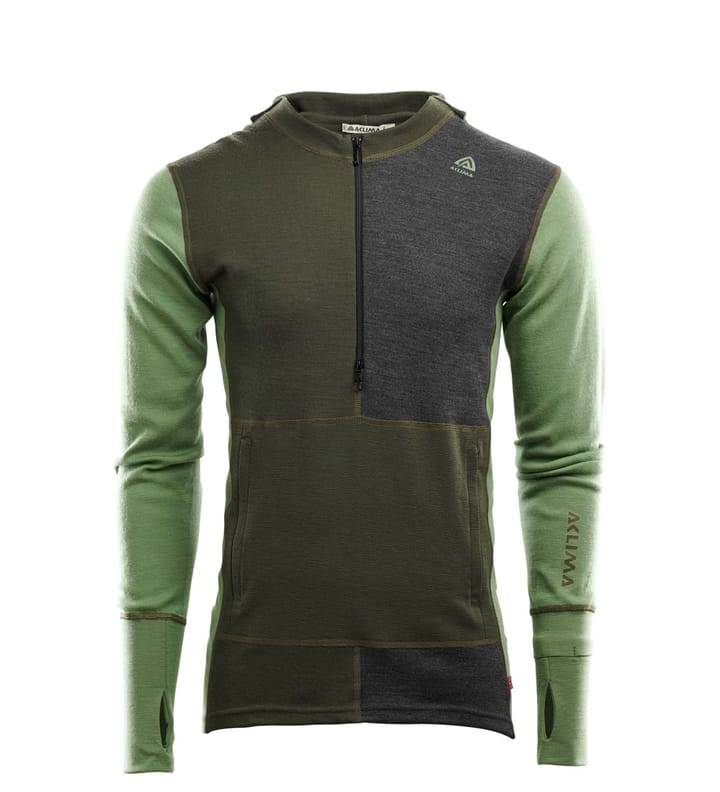 Aclima Warmwool Hood Sweater W/Zip M Olive Night / Dill / Marengo Aclima