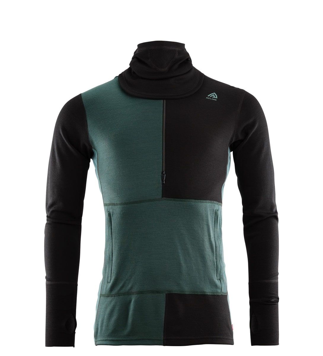 Aclima Men's WarmWool Hoodsweater with Zip Jet Black/Green Gables/Northatlantic
