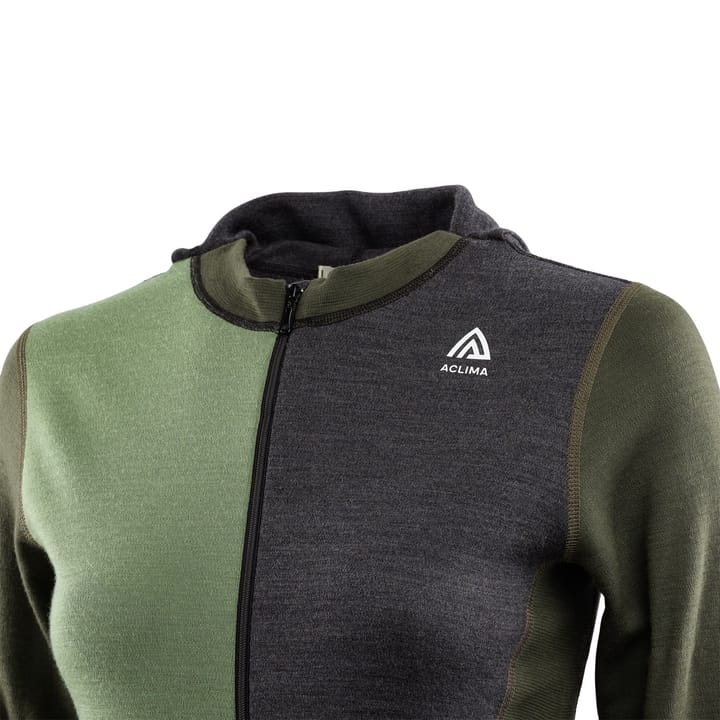 Aclima WarmWool Hoodsweater with Zip Woman Marengo/Olive Night/Dill Aclima Aclima WarmWool Hoodsweater with Zip Woman Marengo/Olive Night/Dill Aclima