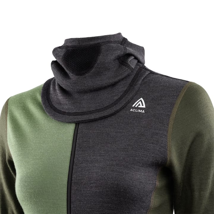 Aclima WarmWool Hoodsweater with Zip Woman Marengo/Olive Night/Dill Aclima Aclima WarmWool Hoodsweater with Zip Woman Marengo/Olive Night/Dill Aclima