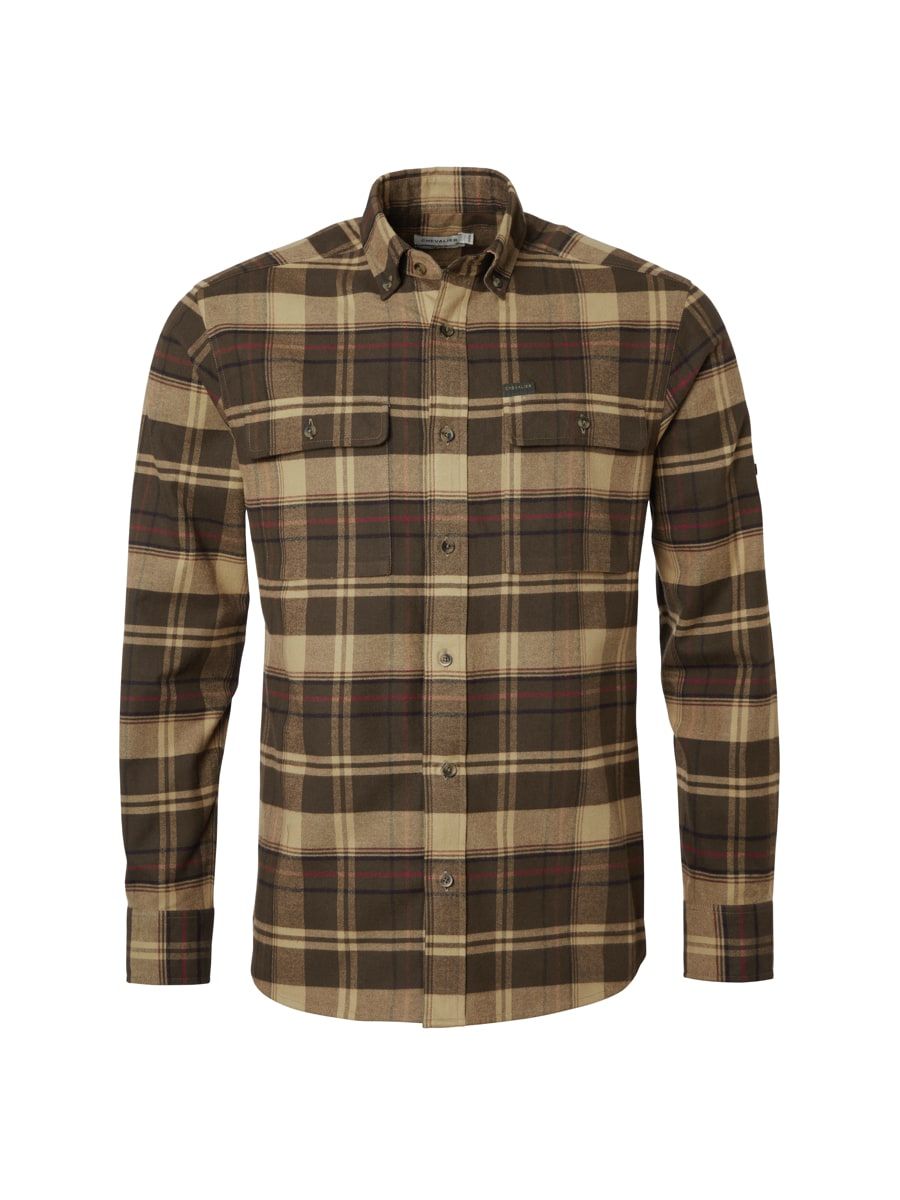 Chevalier Men's Heron Flannel Shirt Soil Brown Checked