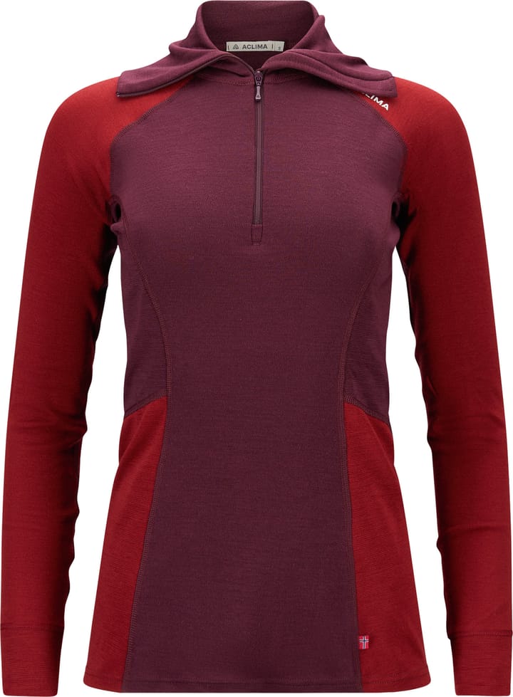 Aclima Women's WarmWool Polo Fig/Red Dahlia Aclima