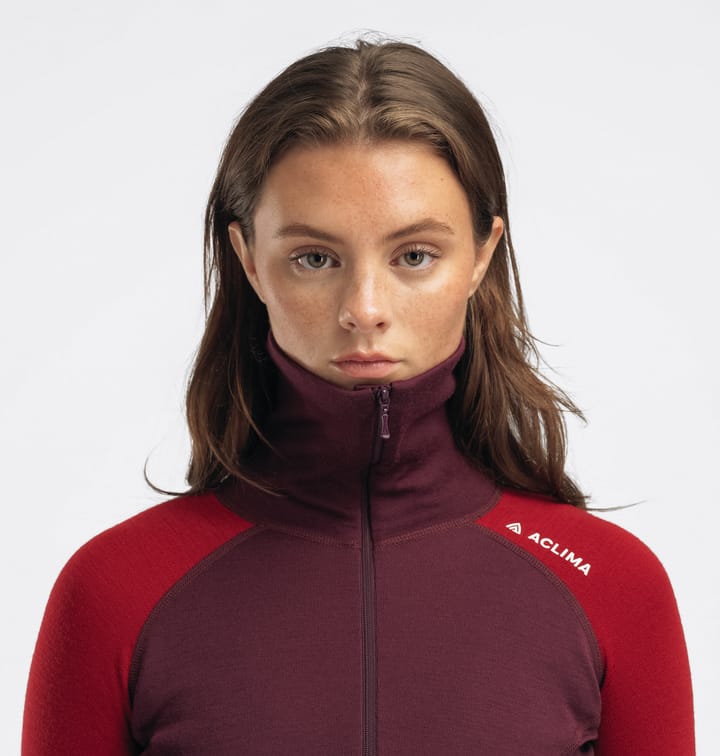 Aclima Women's WarmWool Polo Fig/Red Dahlia Aclima