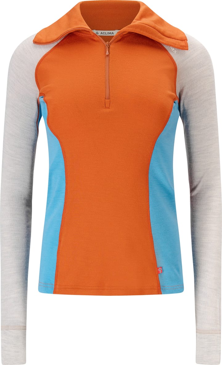 Aclima Women's WarmWool Polo Gold Flame/Beige Melange/Niagara Aclima Aclima Women's WarmWool Polo Gold Flame/Beige Melange/Niagara Aclima