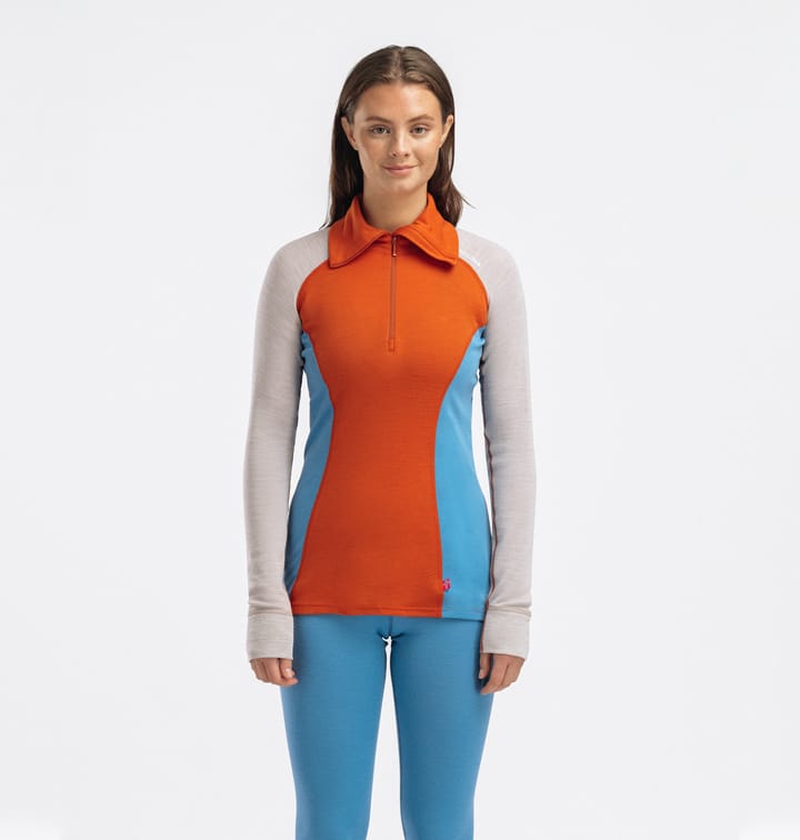 Aclima Women's WarmWool Polo Gold Flame/Beige Melange/Niagara Aclima