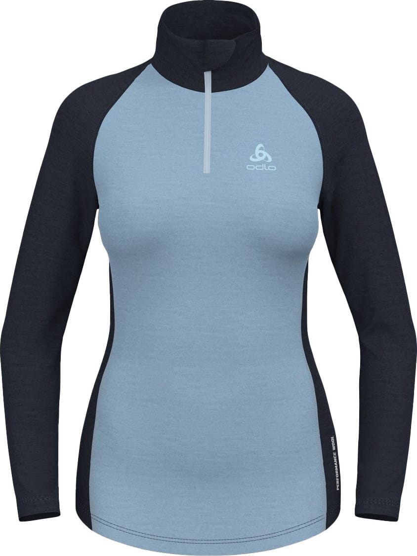 Odlo Women's Tn L/S Halfzip Natural  Provincial Blue - Dark Sapphire Melange