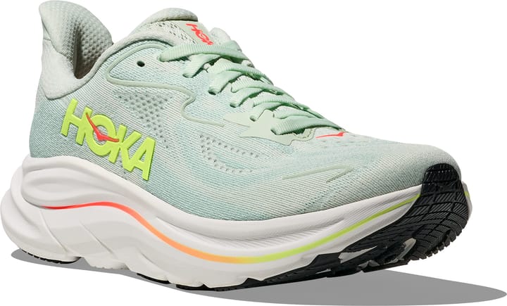 Hoka Women's Clifton 10 Wide Sea Glass/Neon Flame Hoka