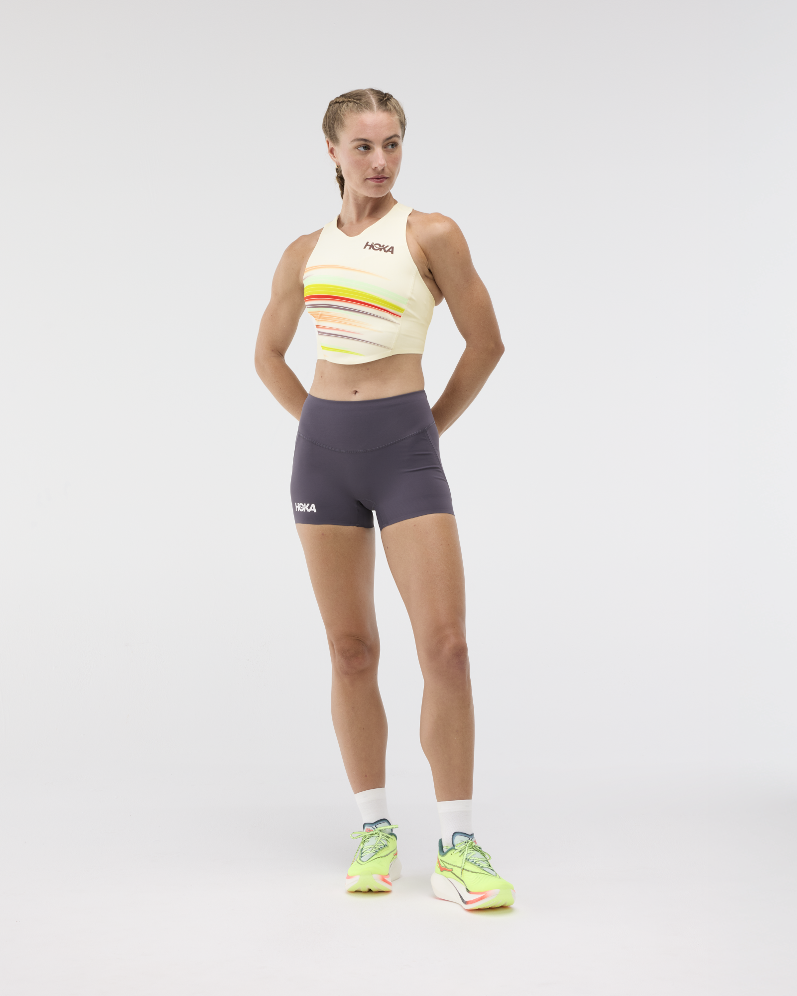 Hoka Women's Race Day Crop Bra Alabaster Flare