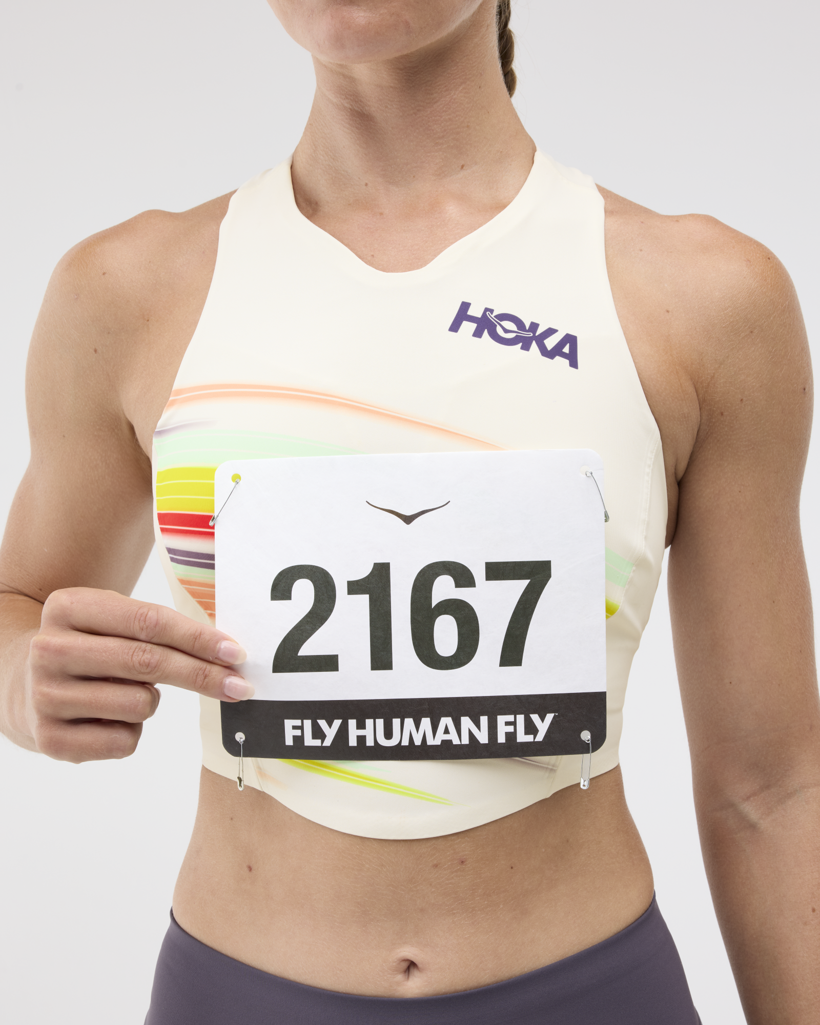 Hoka Women's Race Day Crop Bra Alabaster Flare