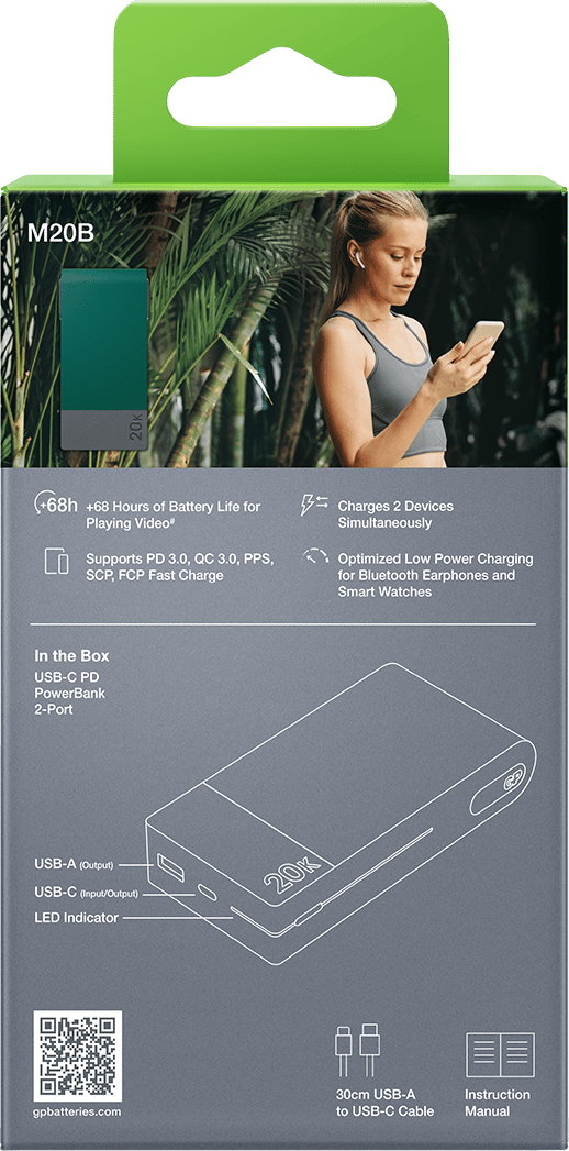 GP Batterier GP Powerbank M2 20000 mAh Green GP Batterier GP Batterier GP Powerbank M2 20000 mAh Green GP Batterier