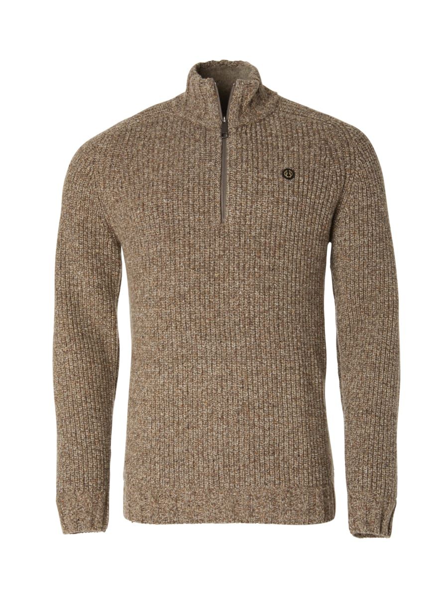 Chevalier Men's Groby Half Zip Wool Pullover Saddle Brown Neps
