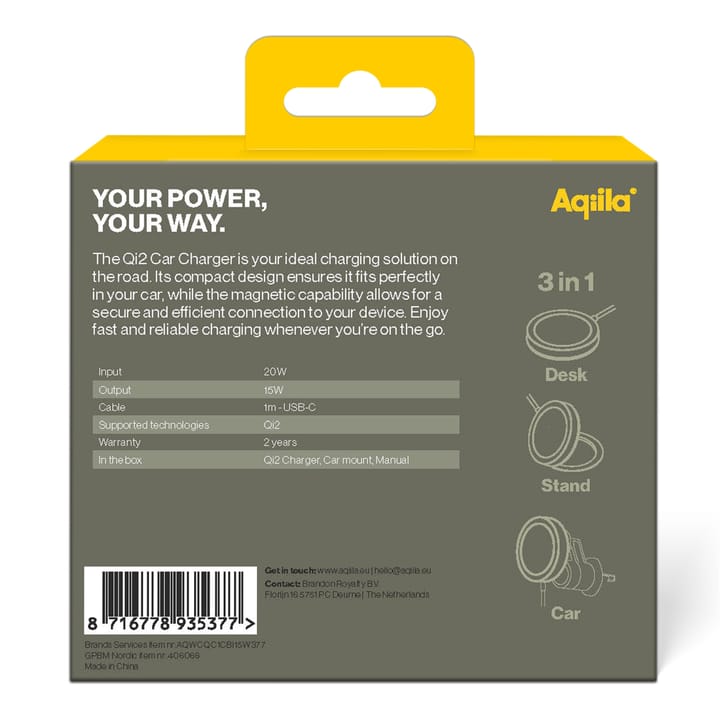 Aqiila Qi2 Wireless Charger With Carmount Black Aqiila