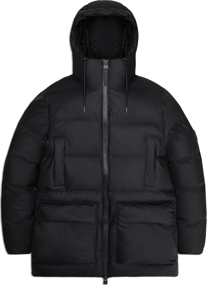Rains Unisex Alta Long Puffer Cargo Jacket W3T4 Black Rains
